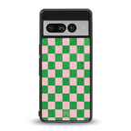 pink & green check pattern back phone cover | glass case for google pixel 7 pro