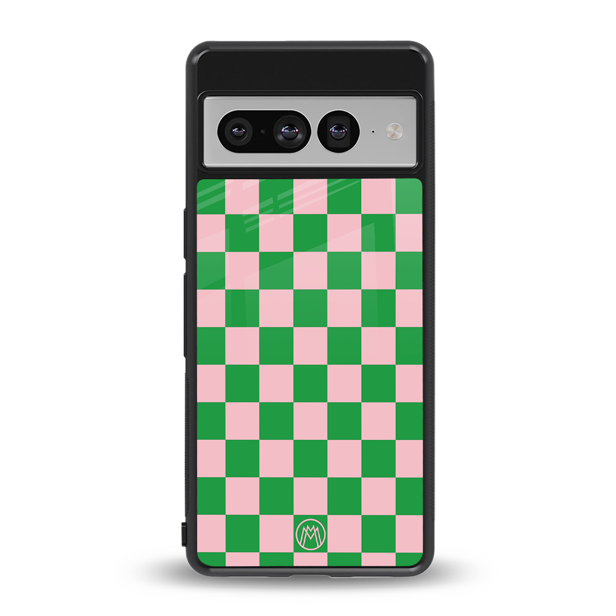 pink & green check pattern back phone cover | glass case for google pixel 7 pro