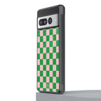 pink & green check pattern back phone cover | glass case for google pixel 7 pro