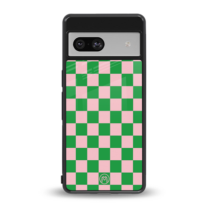 pink & green check pattern back phone cover | glass case for Google Pixel 7