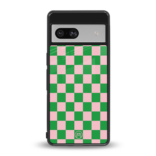 pink & green check pattern back phone cover | glass case for Google Pixel 7