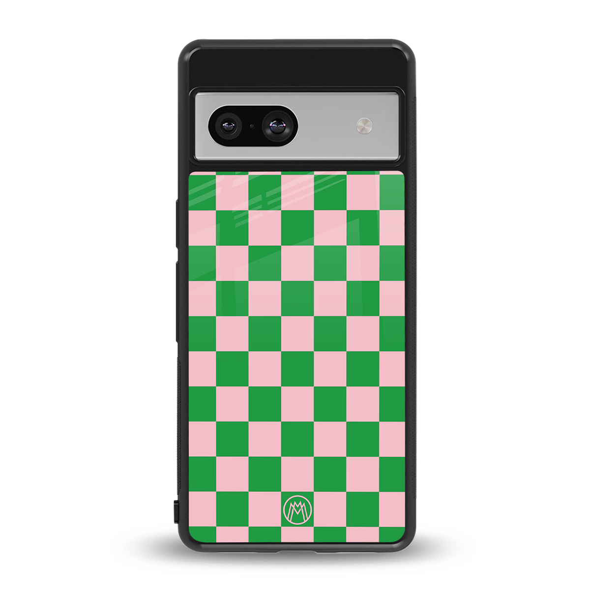 pink & green check pattern back phone cover | glass case for Google Pixel 7A