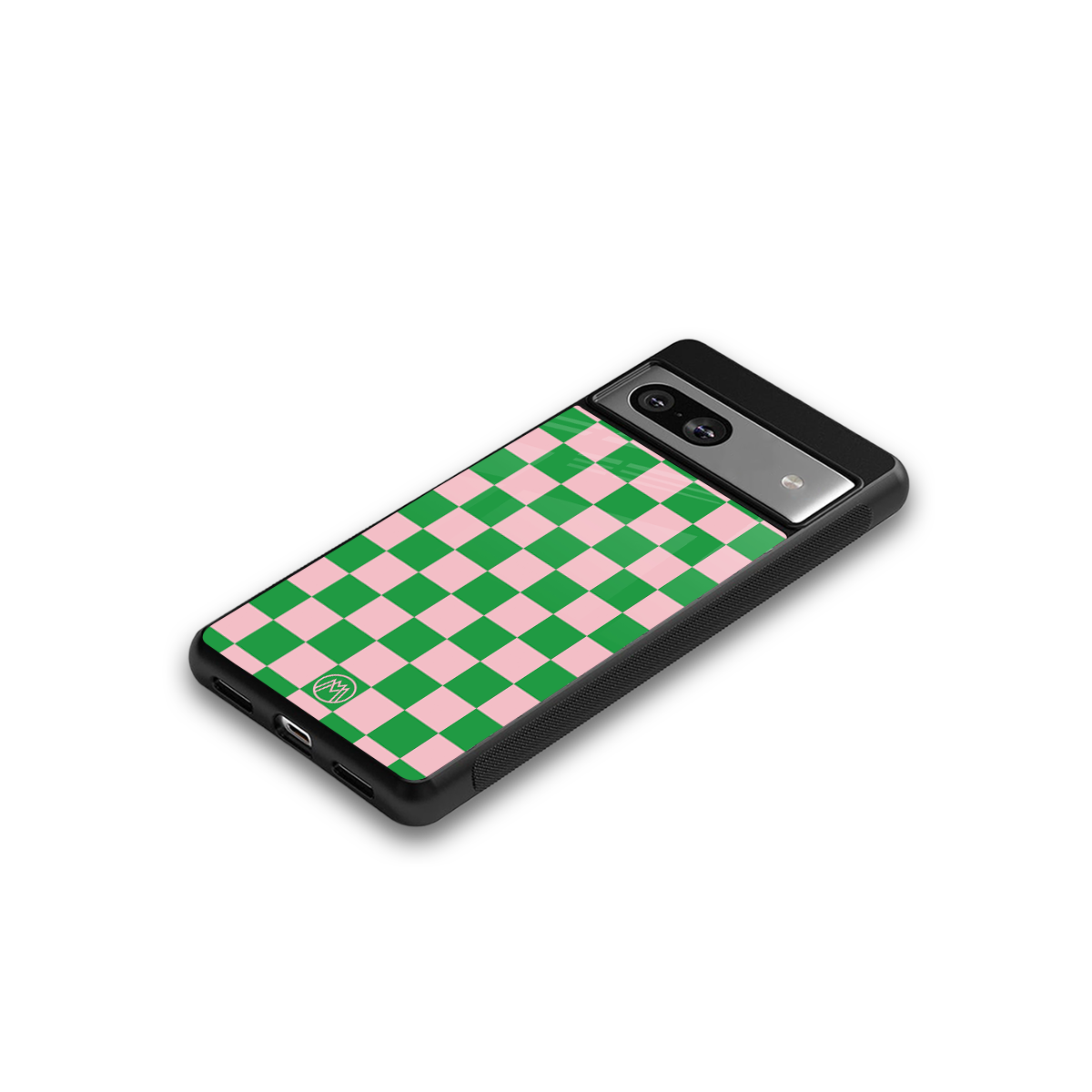 pink & green check pattern back phone cover | glass case for Google Pixel 7