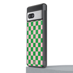 pink & green check pattern back phone cover | glass case for Google Pixel 7