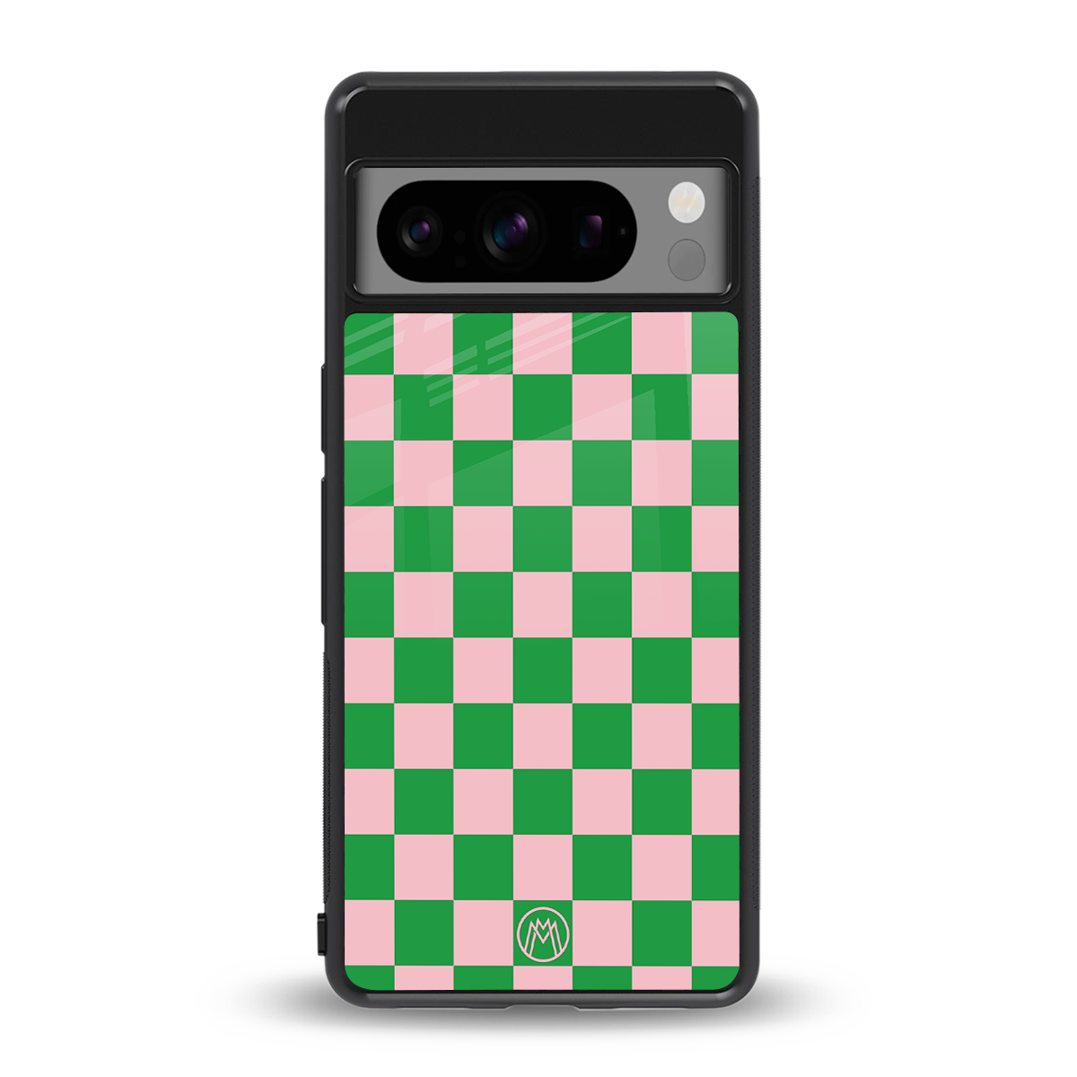 pink & green check pattern back phone cover | glass case for google pixel 8 pro