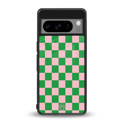 pink & green check pattern back phone cover | glass case for google pixel 8 pro