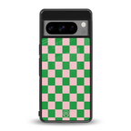 pink & green check pattern back phone cover | glass case for google pixel 8 pro