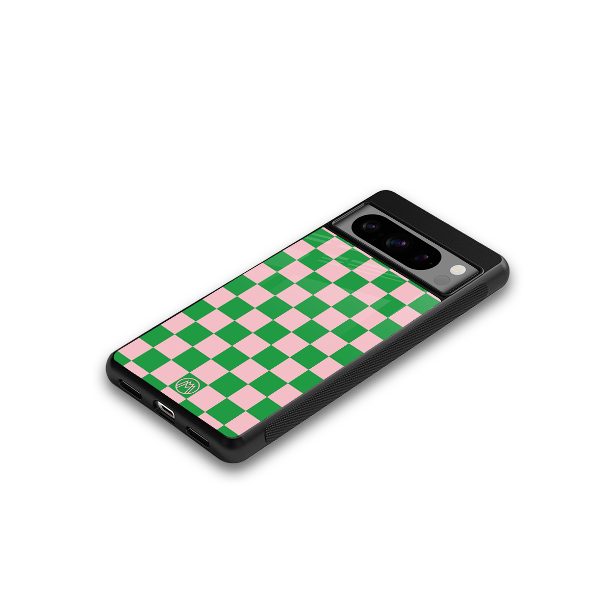 pink & green check pattern back phone cover | glass case for google pixel 8 pro