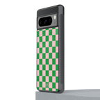 pink & green check pattern back phone cover | glass case for google pixel 8 pro