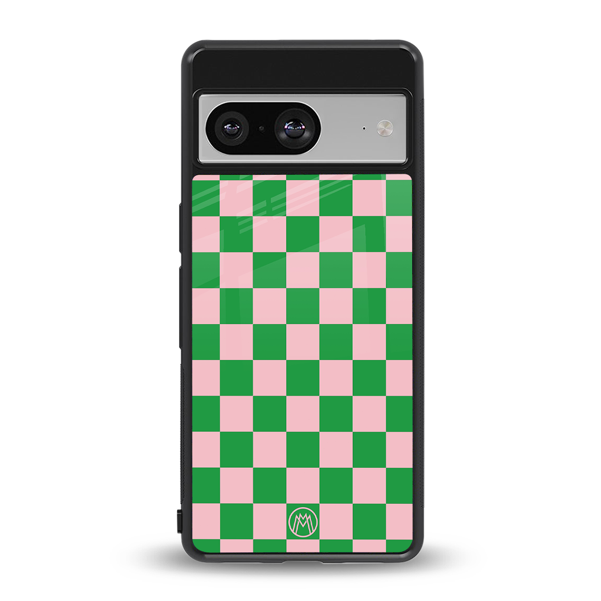 pink & green check pattern back phone cover | glass case for Google Pixel 8