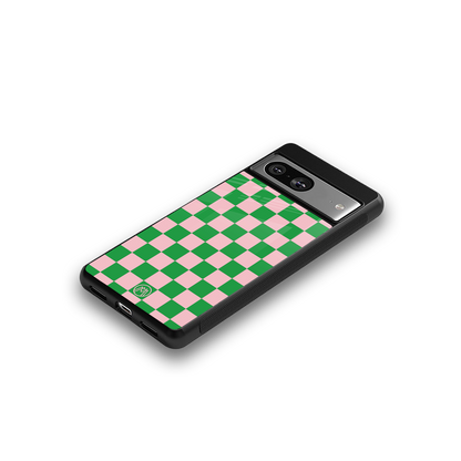 pink & green check pattern back phone cover | glass case for Google Pixel 8
