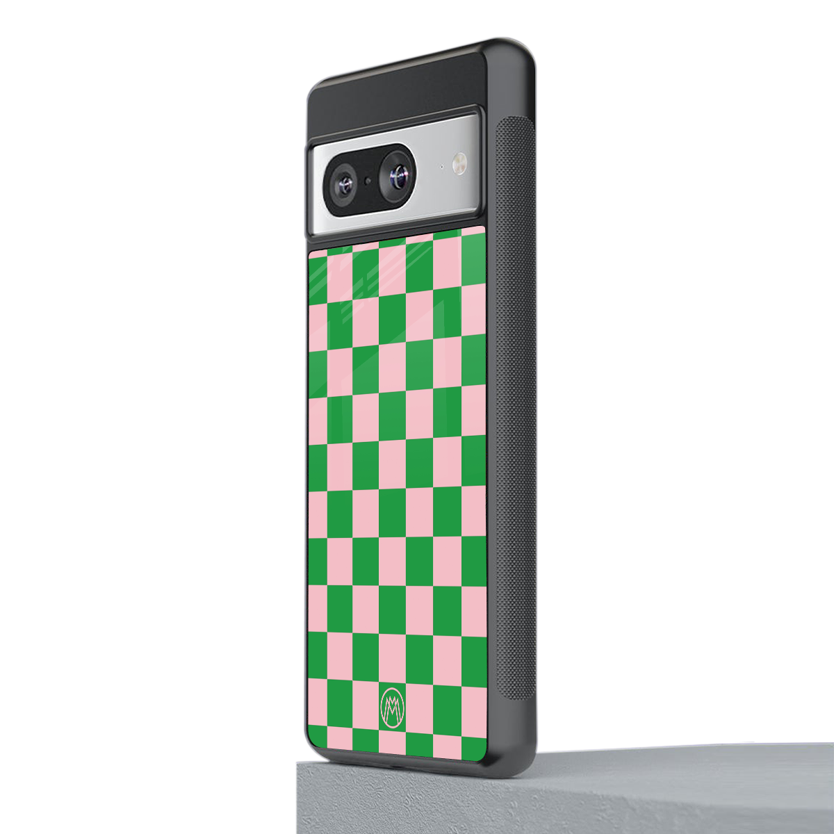 pink & green check pattern back phone cover | glass case for Google Pixel 8