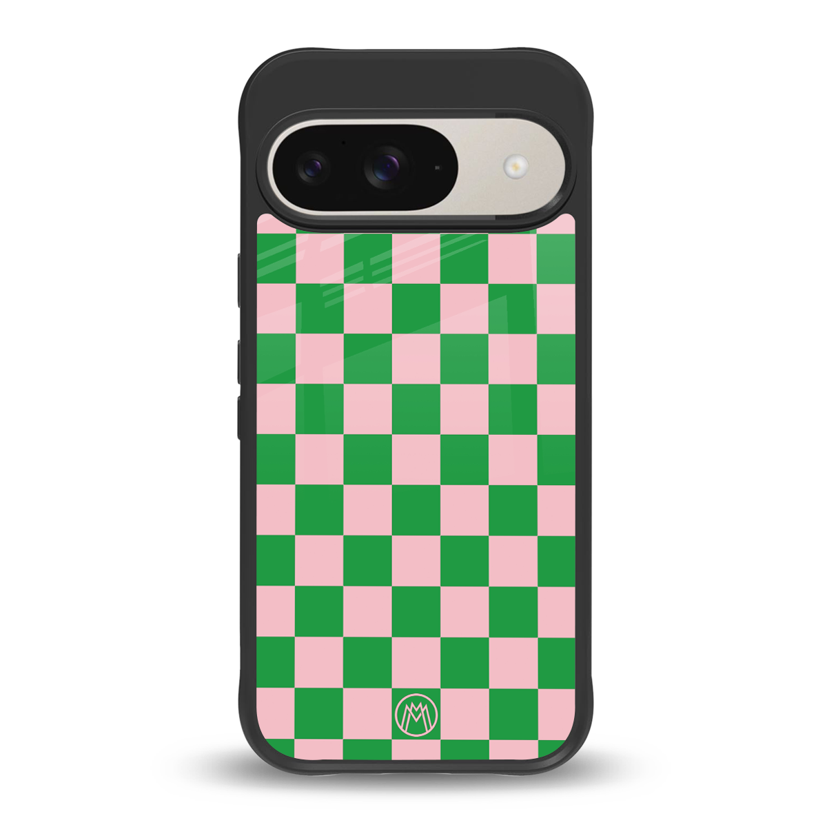 pink & green check pattern back phone cover | glass case for google pixel 9