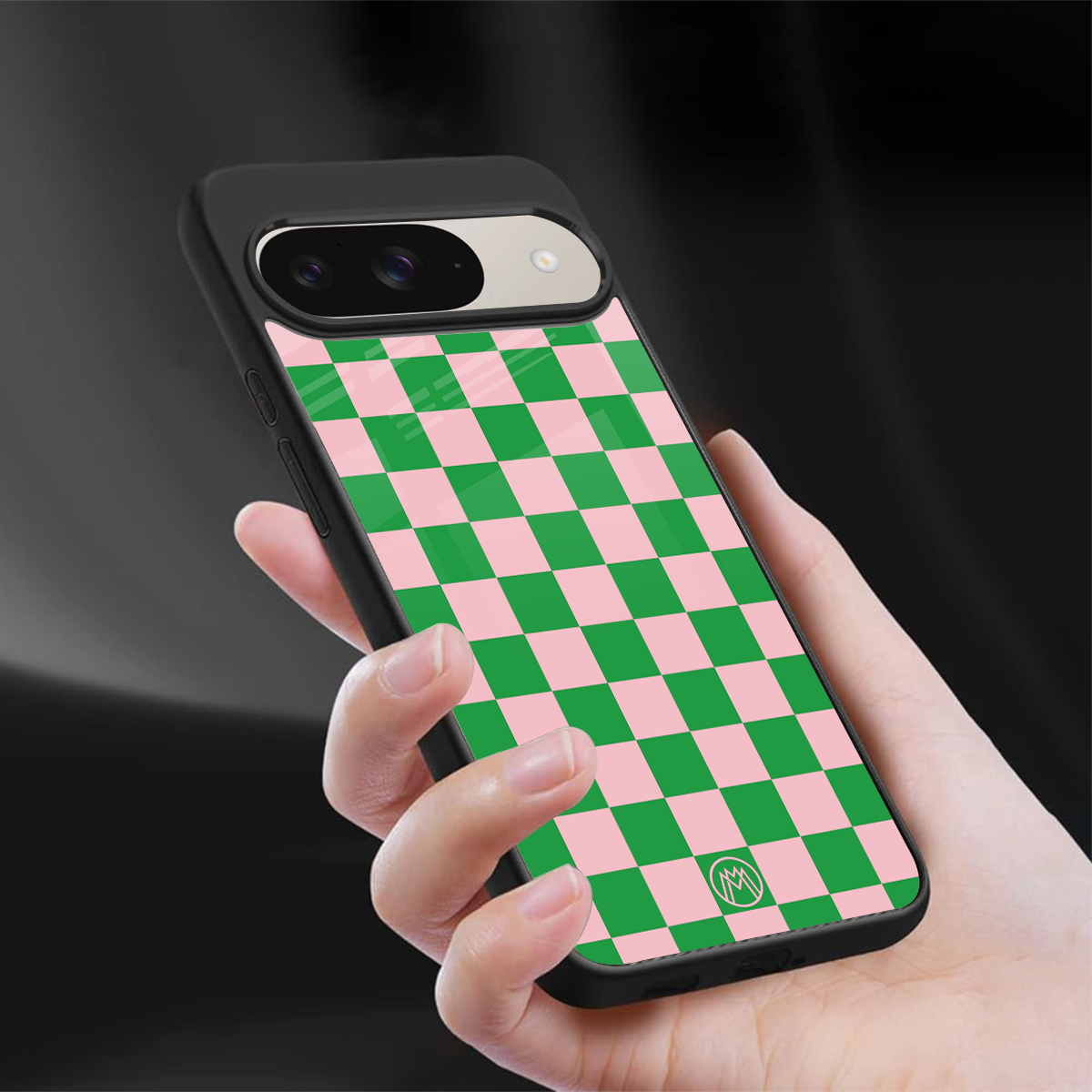pink & green check pattern back phone cover | glass case for google pixel 9