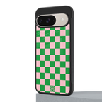 pink & green check pattern back phone cover | glass case for google pixel 9