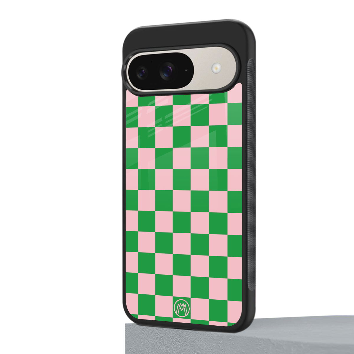 pink & green check pattern back phone cover | glass case for google pixel 9