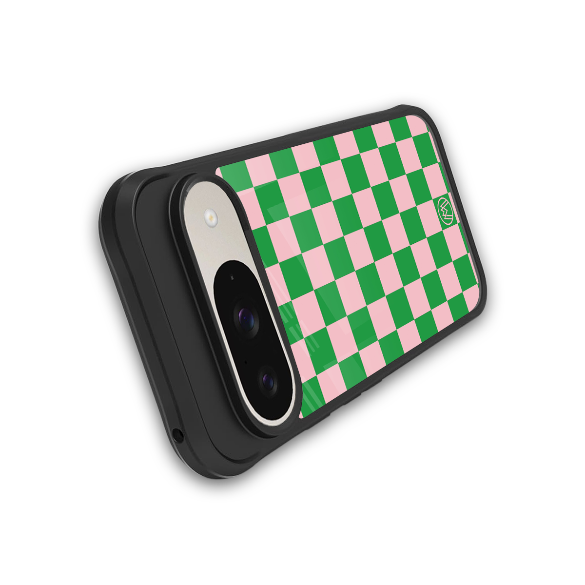 pink & green check pattern back phone cover | glass case for google pixel 9