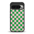 pink & green check pattern back phone cover | glass case for google pixel 9 pro