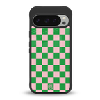pink & green check pattern back phone cover | glass case for google pixel 9 pro