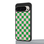 pink & green check pattern back phone cover | glass case for google pixel 9 pro