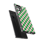 pink & green check pattern back phone cover | glass case for samsung galaxy s23 ultra
