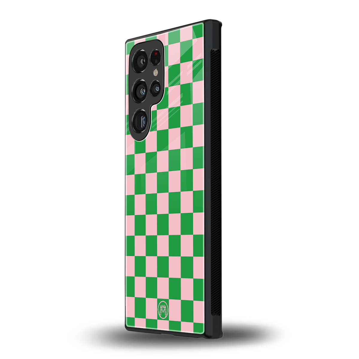 pink & green check pattern back phone cover | glass case for samsung galaxy s23 ultra