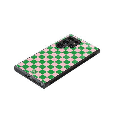 pink & green check pattern back phone cover | glass case for samsung galaxy s24 ultra