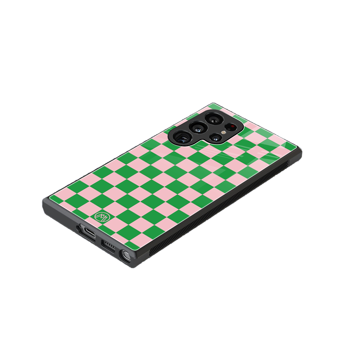 pink & green check pattern back phone cover | glass case for samsung galaxy s23 ultra
