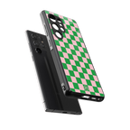 pink & green check pattern back phone cover | glass case for samsung galaxy s25 ultra