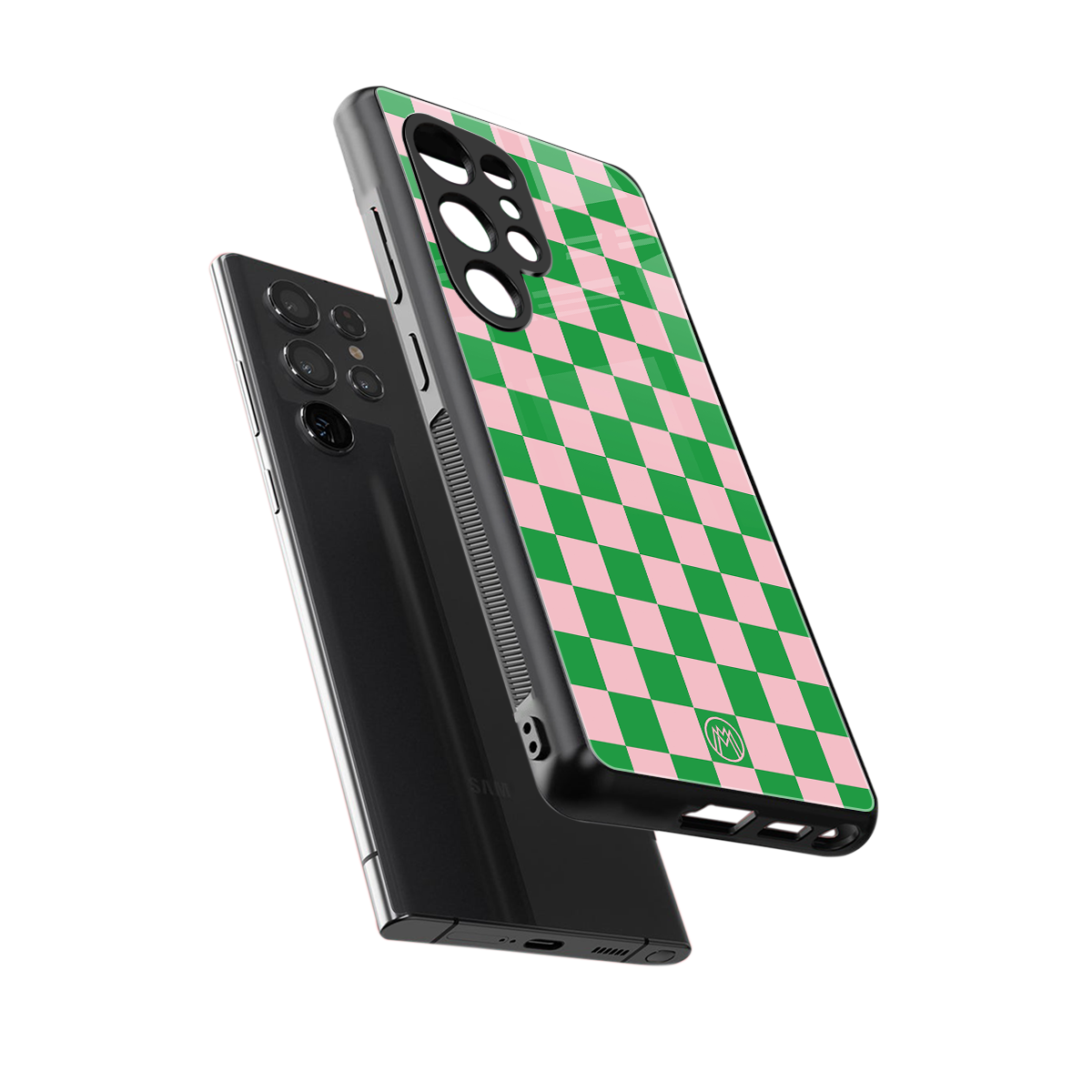 pink & green check pattern back phone cover | glass case for samsung galaxy s25 ultra