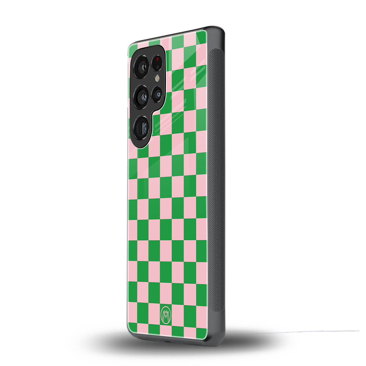 pink & green check pattern back phone cover | glass case for samsung galaxy s25 ultra