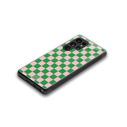 pink & green check pattern back phone cover | glass case for samsung galaxy s25 ultra