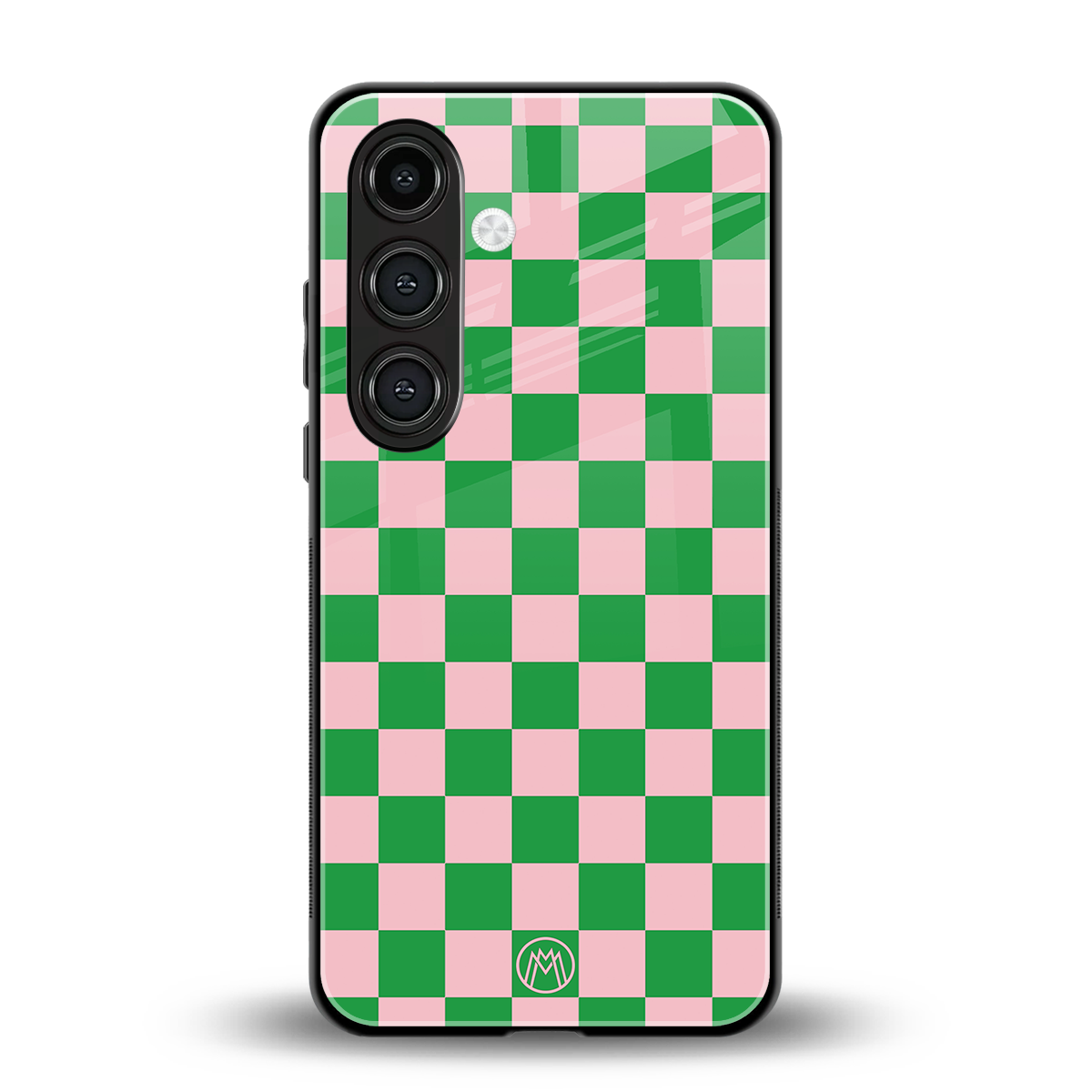 pink & green check pattern back phone cover | glass case for samsung galaxy s24 fe