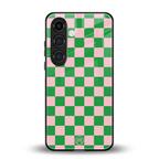 pink & green check pattern back phone cover | glass case for samsung galaxy s25 plus