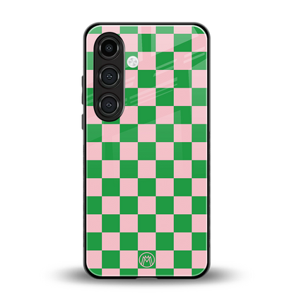 pink & green check pattern back phone cover | glass case for samsung galaxy s24 plus