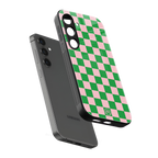 pink & green check pattern back phone cover | glass case for samsung galaxy s24