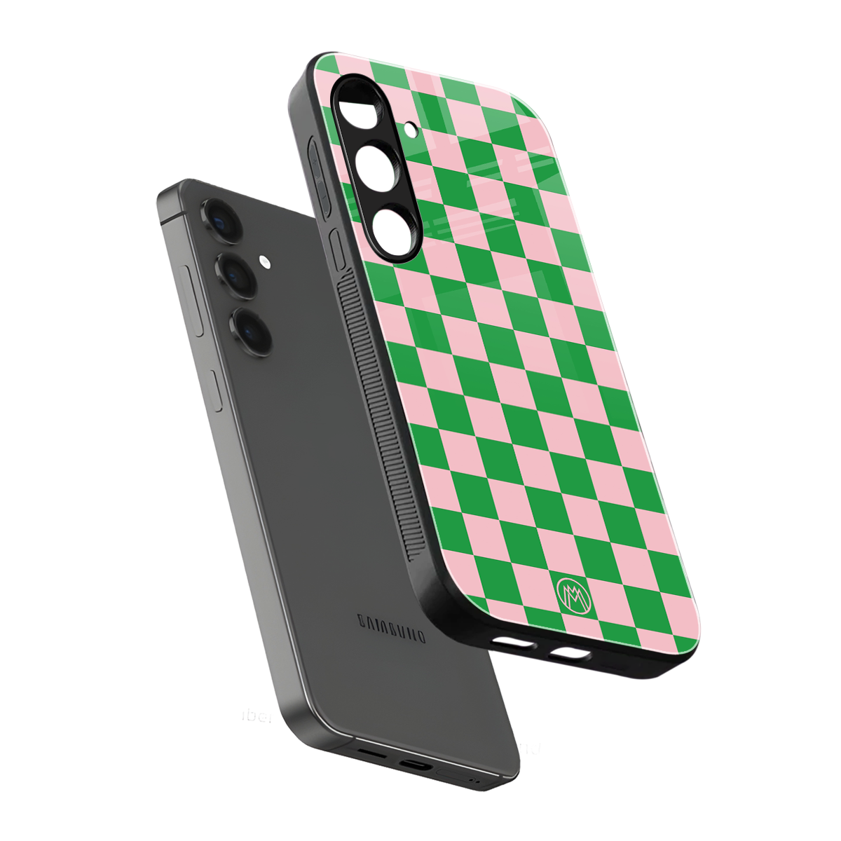 pink & green check pattern back phone cover | glass case for samsung galaxy s25