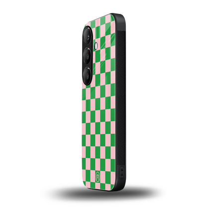pink & green check pattern back phone cover | glass case for samsung galaxy s24 fe