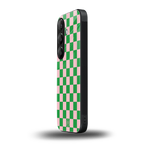 pink & green check pattern back phone cover | glass case for samsung galaxy s24 plus
