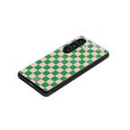 pink & green check pattern back phone cover | glass case for samsung galaxy s24