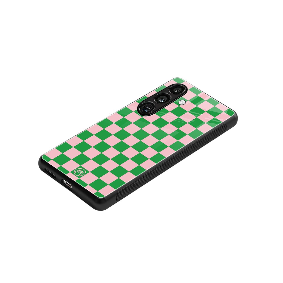 pink & green check pattern back phone cover | glass case for samsung galaxy s24 fe