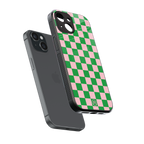 pink & green check pattern back phone cover | glass case for iphone 15
