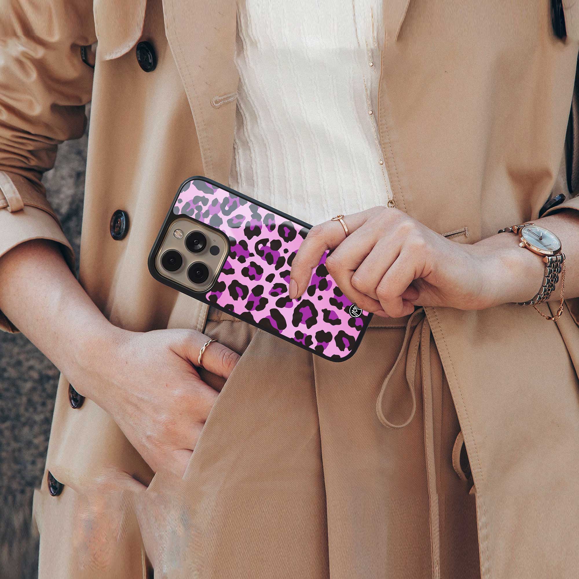 pink leopard fur back phone cover | glass case for nothing phone 1