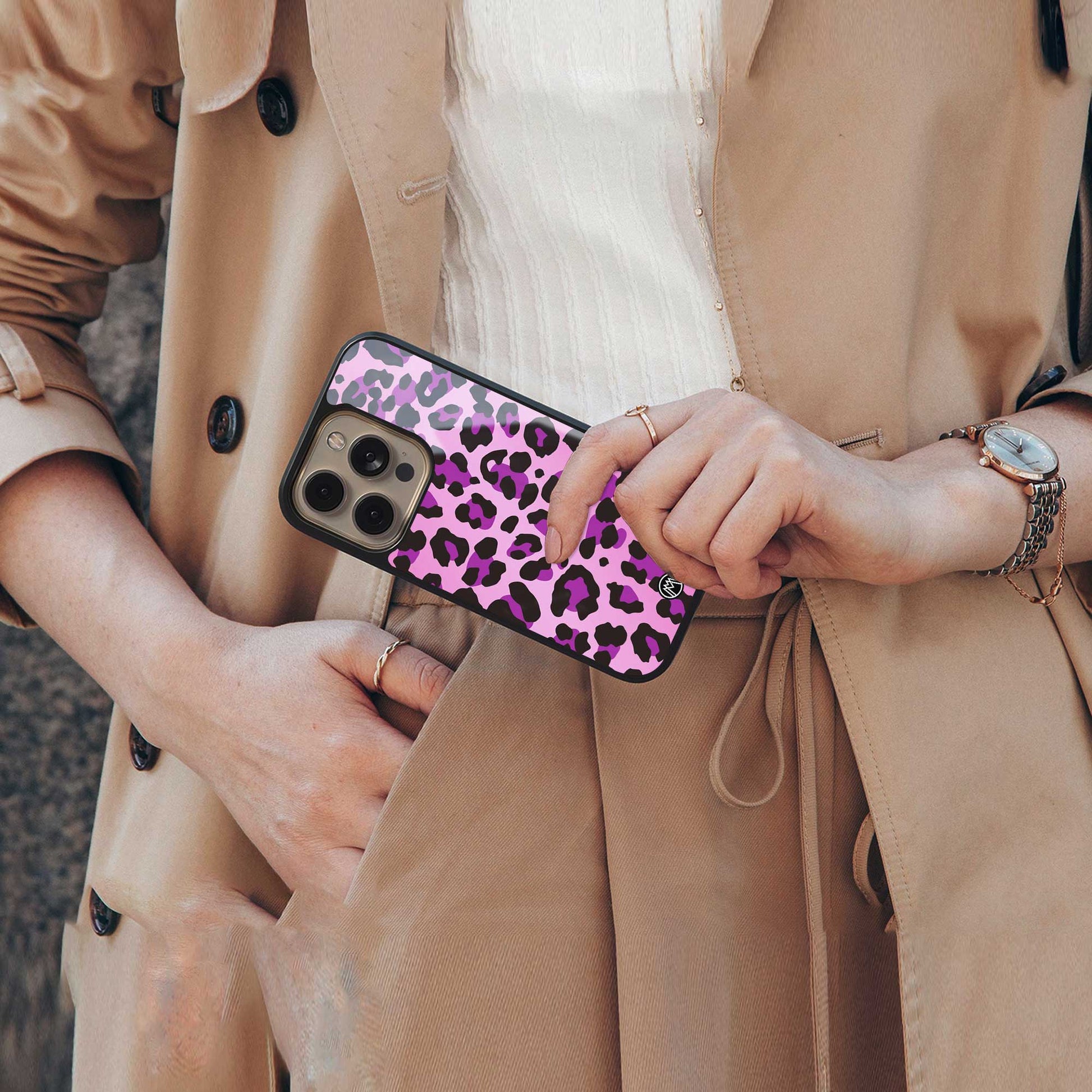 pink leopard fur back phone cover | glass case for samsung galaxy s24 ultra