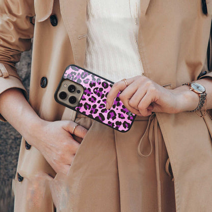 pink leopard fur back phone cover | glass case for samsung galaxy s24 ultra