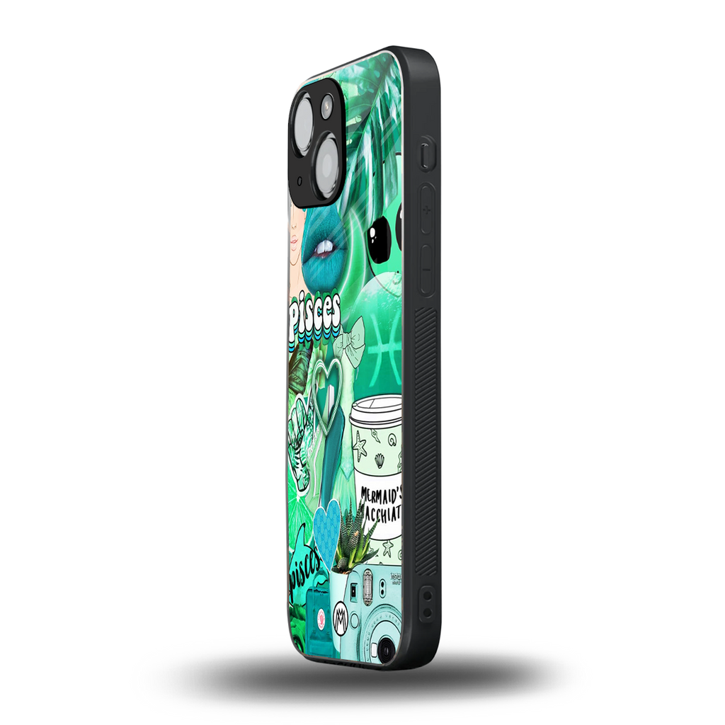 pisces aesthetic collage back phone cover | glass case for iphone 13 mini