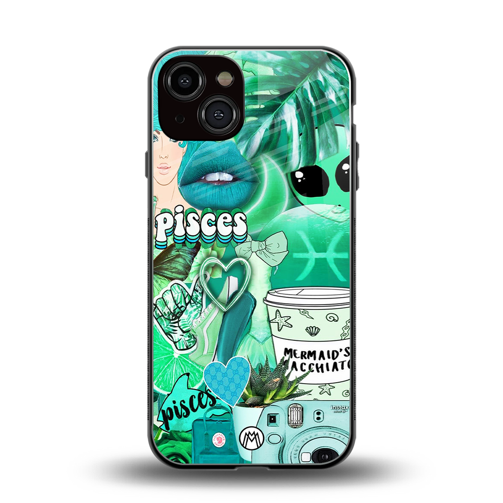 pisces aesthetic collage back phone cover | glass case for iphone 13