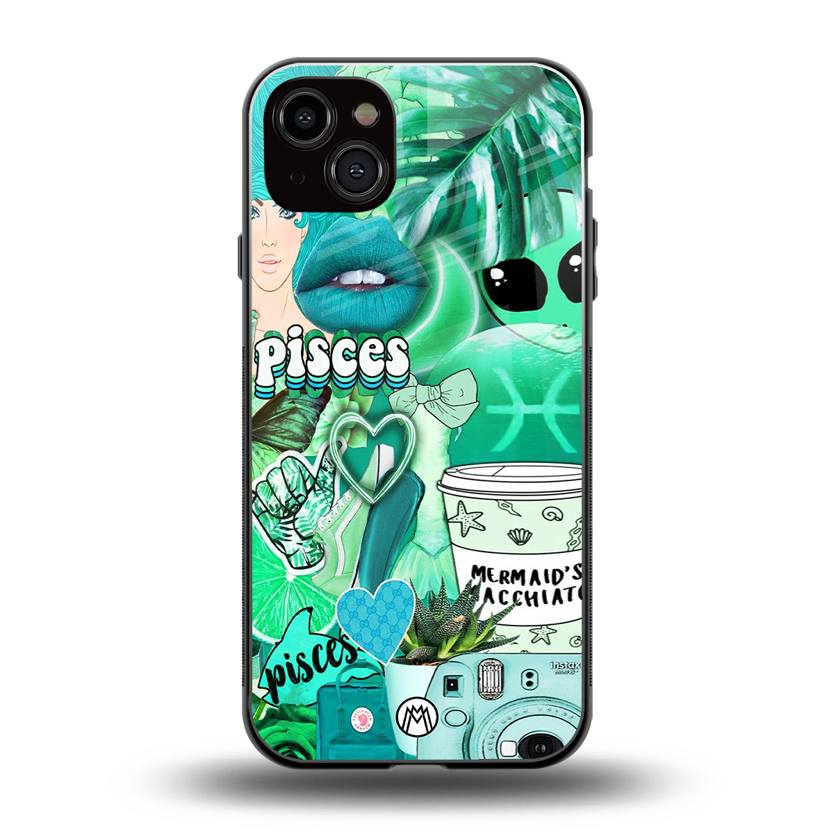 pisces aesthetic collage back phone cover | glass case for iphone 15 plus