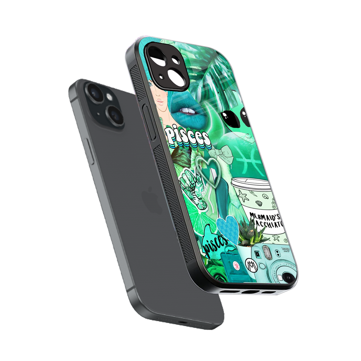 pisces aesthetic collage back phone cover | glass case for iphone 15 plus