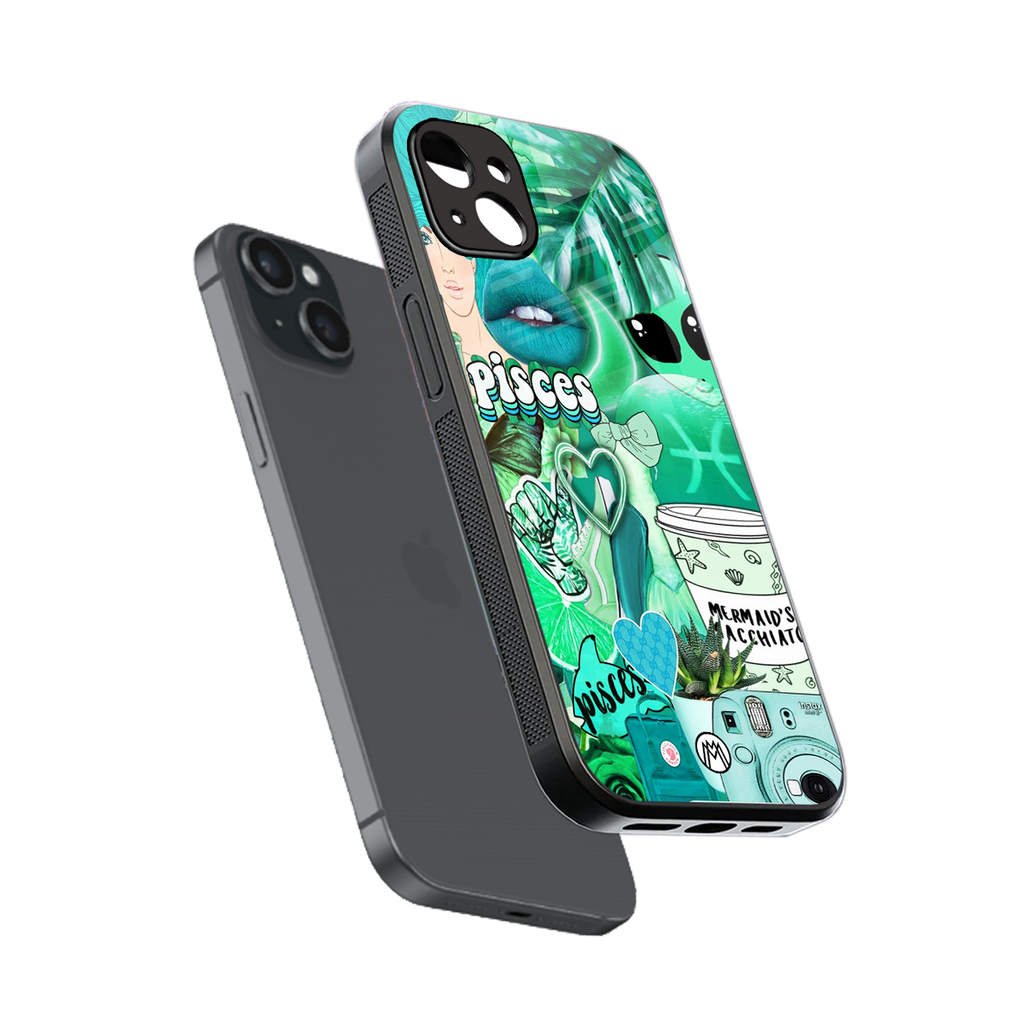 pisces aesthetic collage back phone cover | glass case for iphone 14 plus